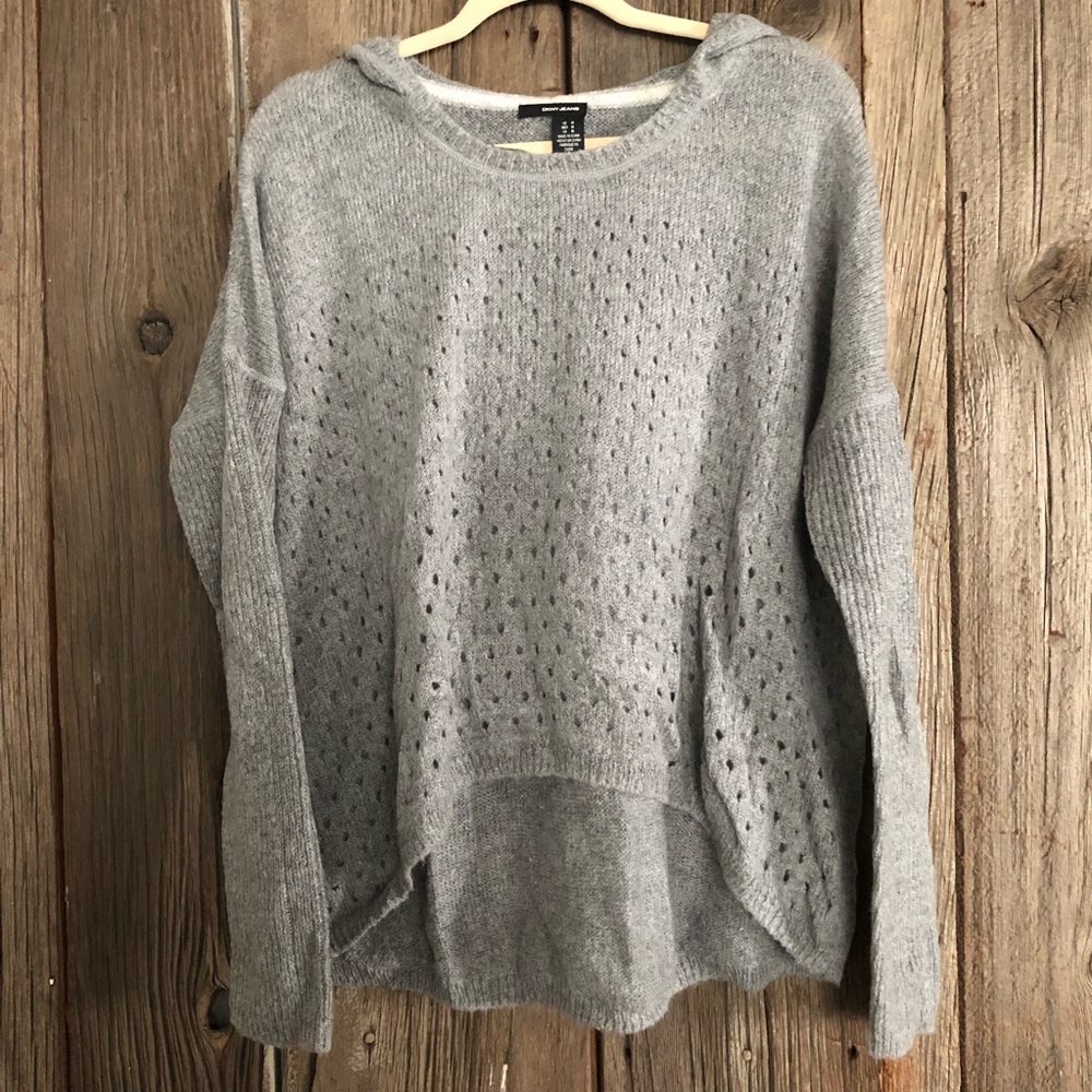 Warm gray sweater with hood. In perfect condition